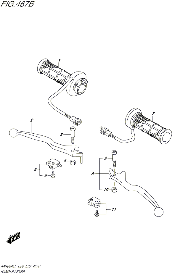 ENSEMBLE LEVIERS POIGNEES AN400ZAL5 E28 POUR SUZUKI BURGMAN 400 2015 POUR BURGMAN 400 AN400A L5 AN400ZA L5 