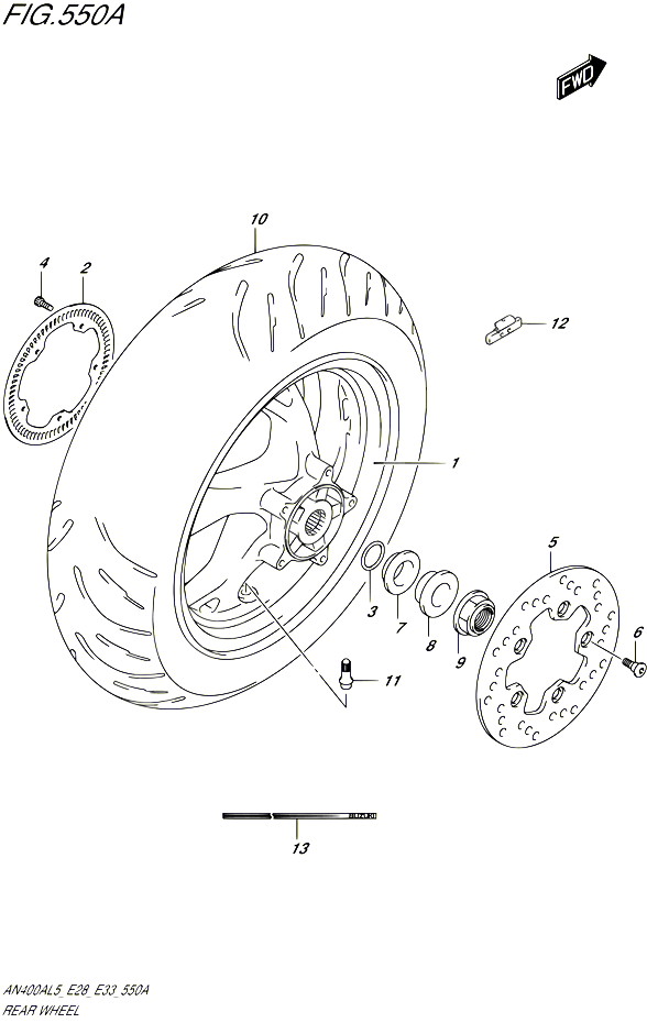 ROUE ARRIERE AN400AL5 E33 POUR SUZUKI BURGMAN 400 2015 POUR BURGMAN 400 AN400A L5 AN400ZA L5 