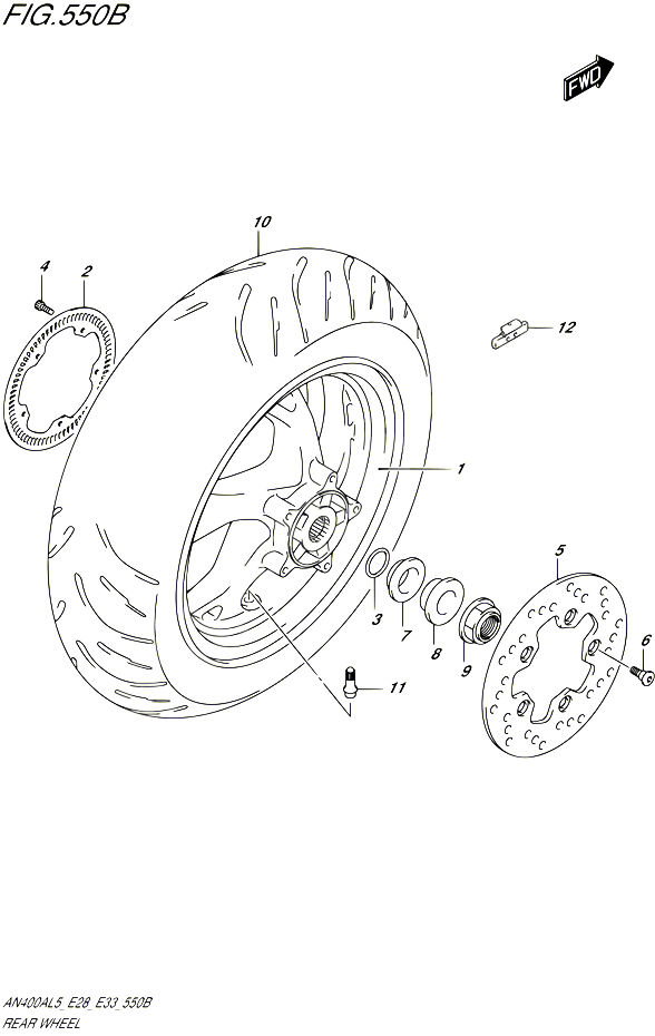 ROUE ARRIERE AN400ZAL5 E28 POUR SUZUKI BURGMAN 400 2015 POUR BURGMAN 400 AN400A L5 AN400ZA L5 