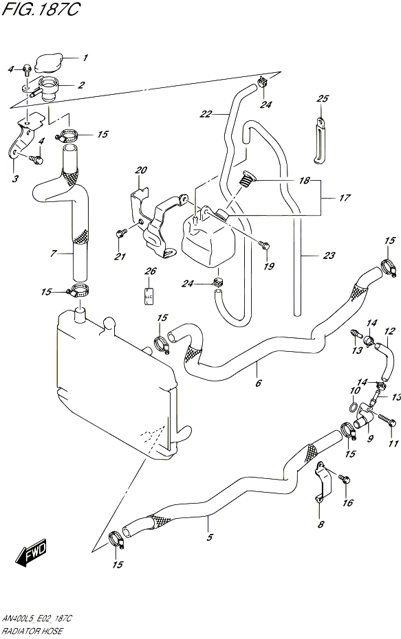 DURITE DE RADIATEUR AN400AL5 E19 POUR SUZUKI BURGMAN 400 2015 POUR BURGMAN 400 AN400A L5 