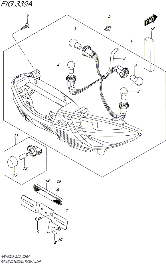 ENSEMBLE FEU ARRIERE POUR SUZUKI BURGMAN 400 2015 POUR BURGMAN 400 AN400A L5 