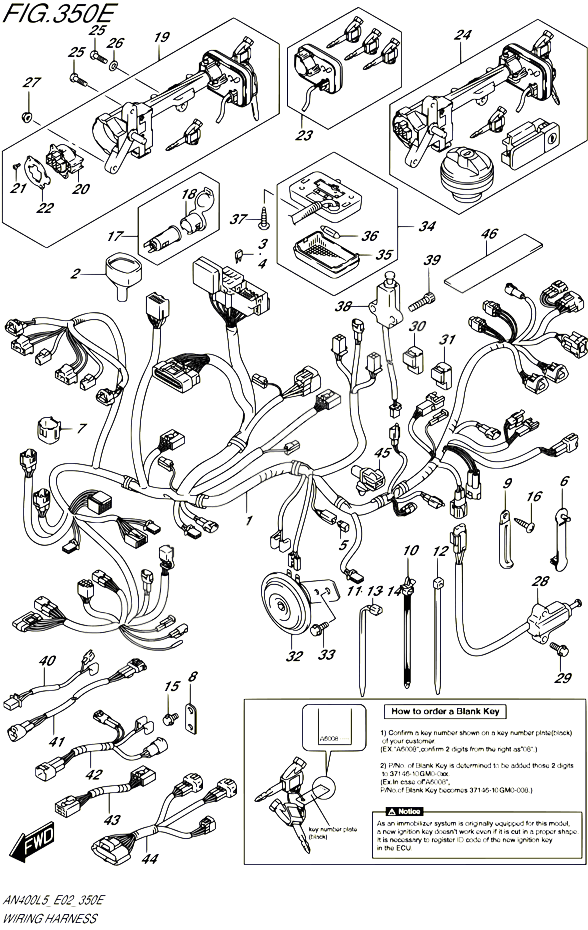 FAISCEAU ELECTRIQUE AN400ZAL5 E19 POUR SUZUKI BURGMAN 400 2015 POUR BURGMAN 400 AN400A L5 