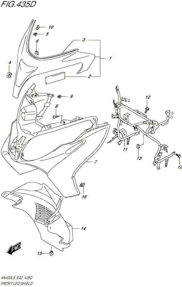 CARENAGES AVANT AN400ZAL5 E02 POUR SUZUKI BURGMAN 400 2015 POUR BURGMAN 400 AN400A L5 