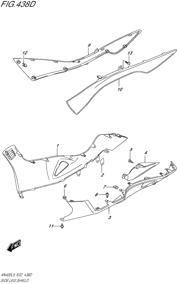 CARENAGES INFERIEUR AN400ZAL5 E02 POUR SUZUKI BURGMAN 400 2015 POUR BURGMAN 400 AN400A L5 