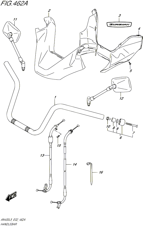 GUIDON AN400L5 E19 POUR SUZUKI BURGMAN 400 2015 POUR BURGMAN 400 AN400A L5 