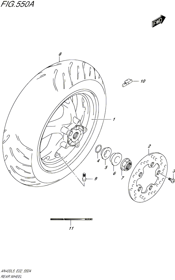 ROUE ARRIERE AN400L5 E19 POUR SUZUKI BURGMAN 400 2015 POUR BURGMAN 400 AN400A L5 