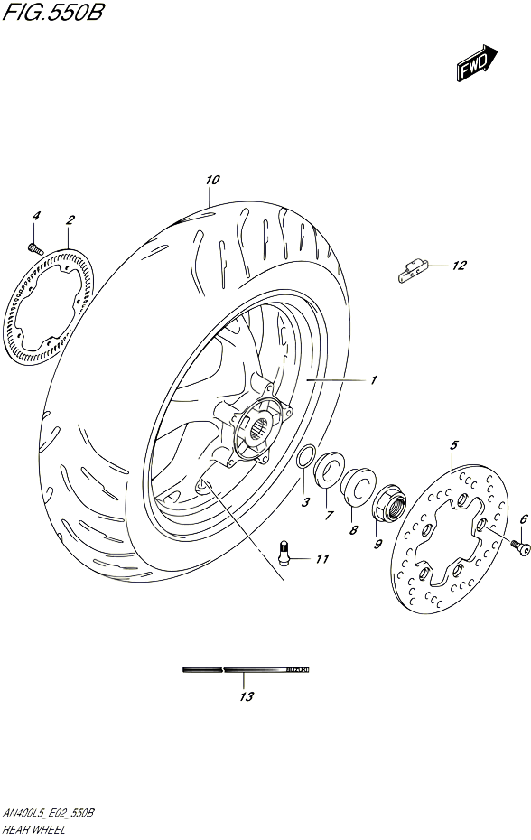 ROUE ARRIERE AN400AL5 E02 POUR SUZUKI BURGMAN 400 2015 POUR BURGMAN 400 AN400A L5 