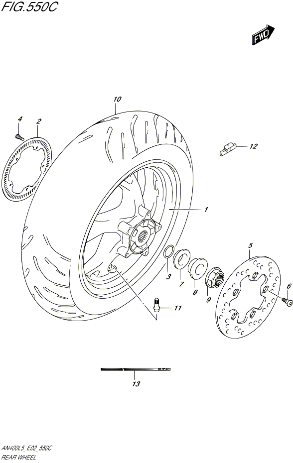 ROUE ARRIERE AN400AL5 E19 POUR SUZUKI BURGMAN 400 2015 POUR BURGMAN 400 AN400A L5 