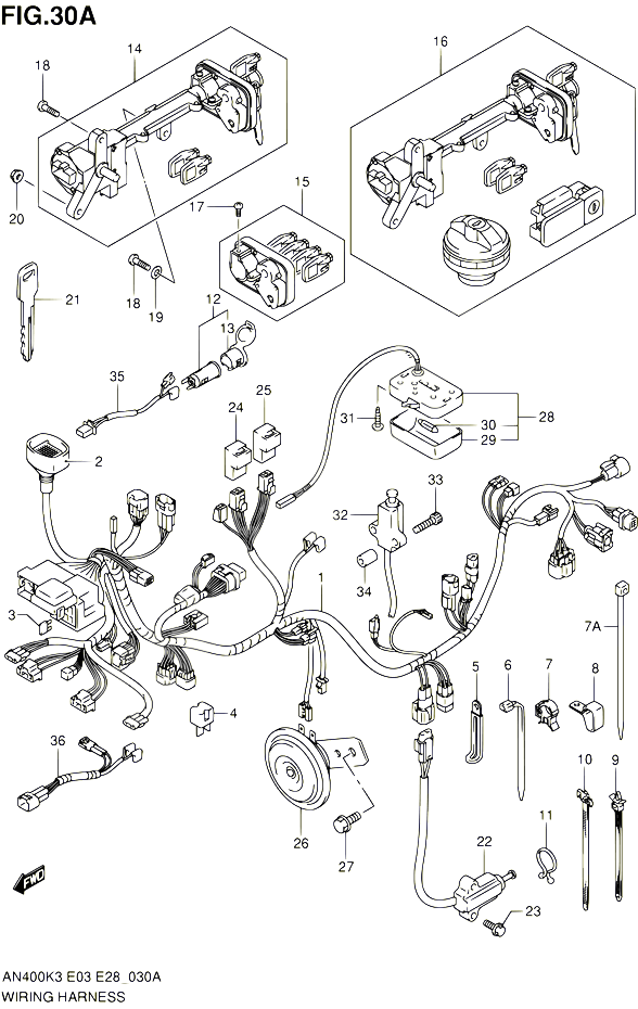 FAISCEAU ELECTRIQUE MODELE K5  K6 POUR SUZUKI BURGMAN 400 2003 POUR BURGMAN 400 AN400 K3 