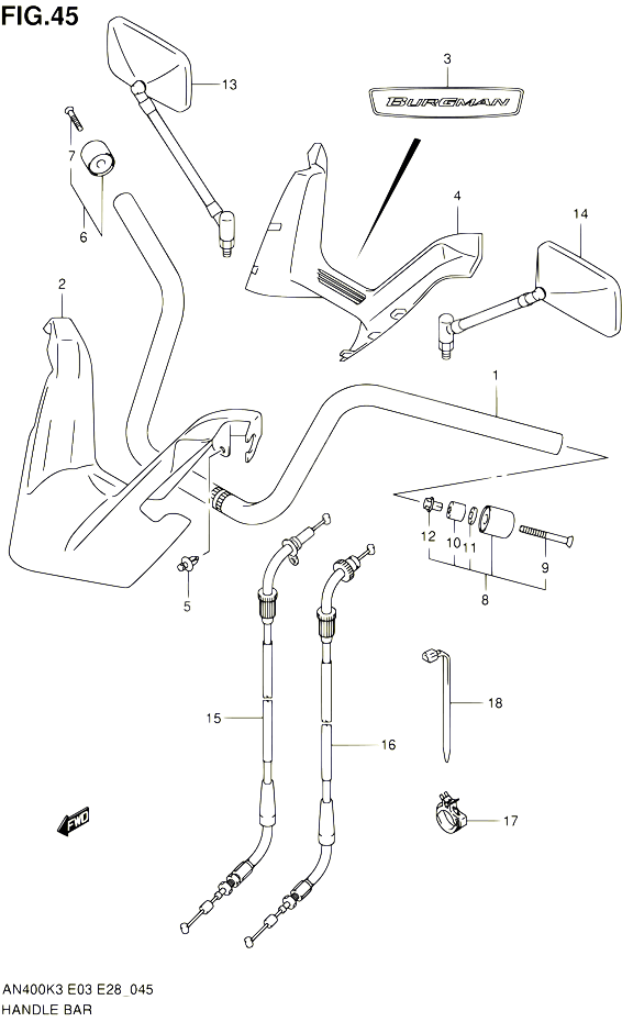 GUIDON MODELE K3 POUR SUZUKI BURGMAN 400 2003 POUR BURGMAN 400 AN400 K3 