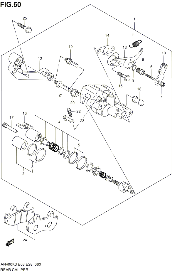 ETRIER DE FREIN ARRIERE POUR SUZUKI BURGMAN 400 2003 POUR BURGMAN 400 AN400 K3 