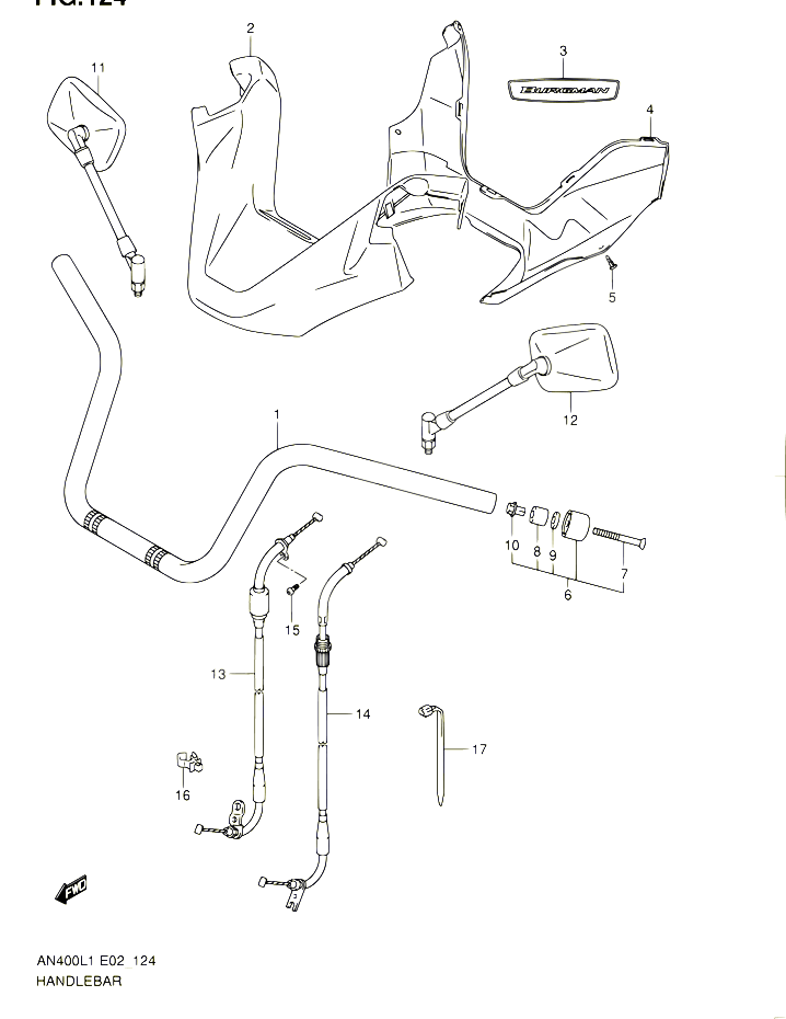 GUIDON AN400L1 E19 POUR SUZUKI BURGMAN 400 2011 POUR BURGMAN 400 AN400 L1 