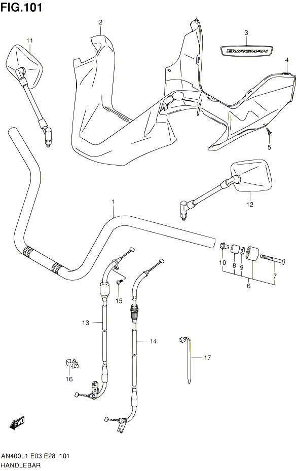 GUIDON AN400L1 E33 POUR SUZUKI BURGMAN 400 2011 POUR BURGMAN 400 AN400 L1 
