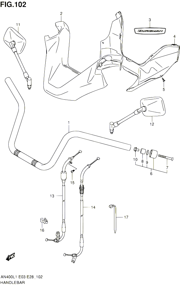 GUIDON AN400AL1 E33 POUR SUZUKI BURGMAN 400 2011 POUR BURGMAN 400 AN400 L1 