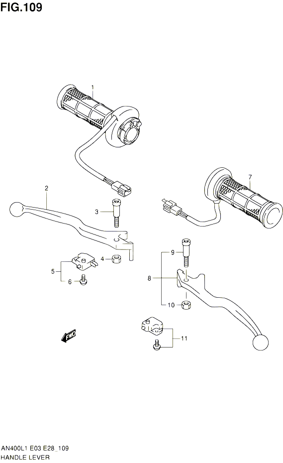 ENSEMBLE LEVIERS POIGNEES AN400ZAL1 E33 POUR SUZUKI BURGMAN 400 2011 POUR BURGMAN 400 AN400 L1 