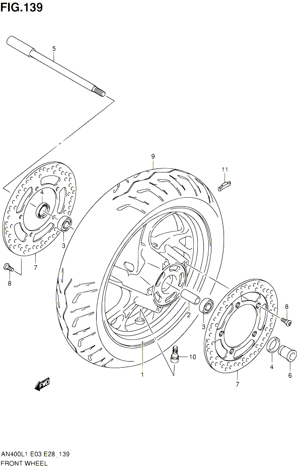 ROUE AVANT AN400L1 E03 POUR SUZUKI BURGMAN 400 2011 POUR BURGMAN 400 AN400 L1 