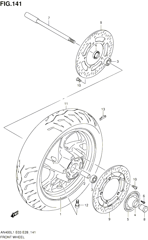 ROUE AVANT AN400AL1 E33 POUR SUZUKI BURGMAN 400 2011 POUR BURGMAN 400 AN400 L1 