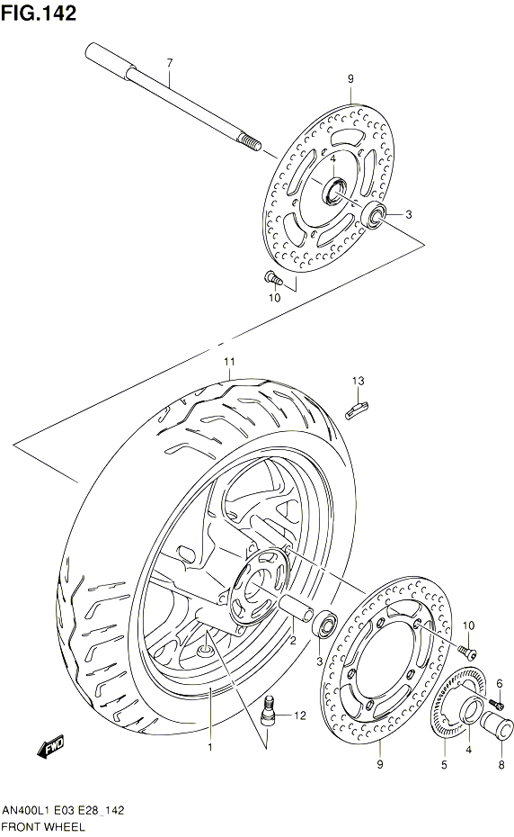 ROUE AVANT AN400ZAL1 E28 POUR SUZUKI BURGMAN 400 2011 POUR BURGMAN 400 AN400 L1 