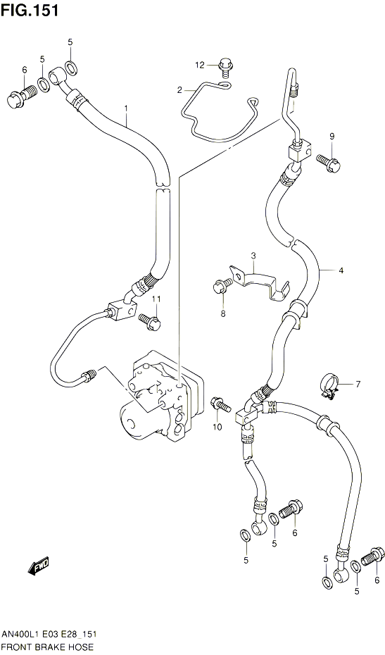 DURITE DE FREIN AVANT AN400ZAL1 E28 POUR SUZUKI BURGMAN 400 2011 POUR BURGMAN 400 AN400 L1 