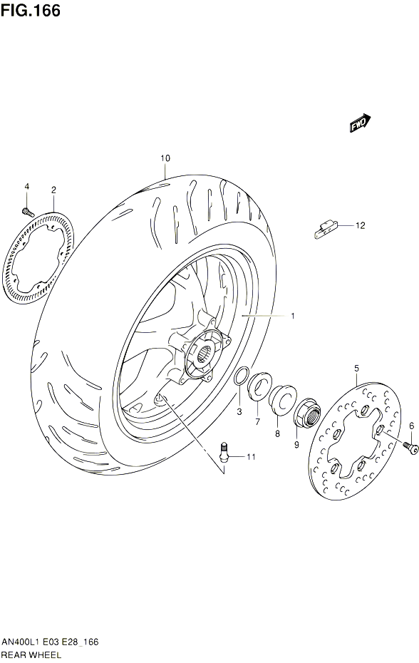 ROUE ARRIERE AN400AL1 E33 POUR SUZUKI BURGMAN 400 2011 POUR BURGMAN 400 AN400 L1 