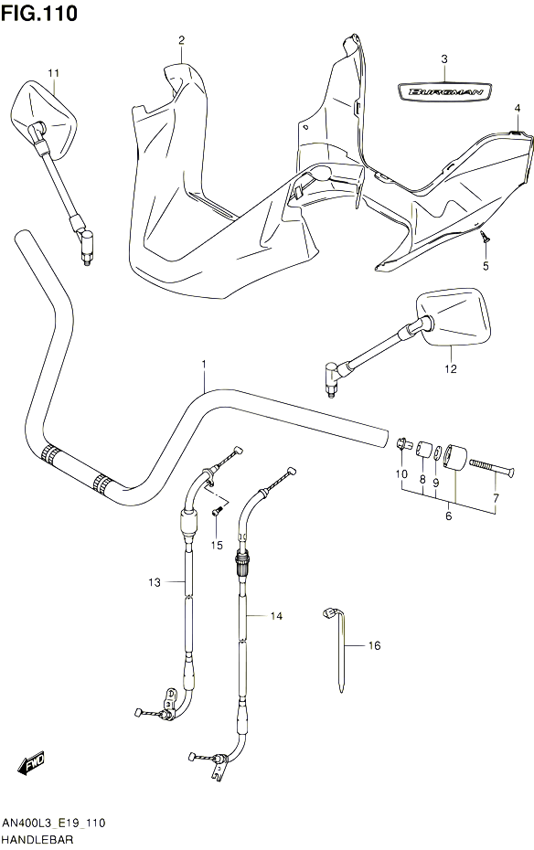 GUIDON AN400ZAL3 E19 POUR SUZUKI BURGMAN 400 2013 POUR BURGMAN 400 AN400 L3 