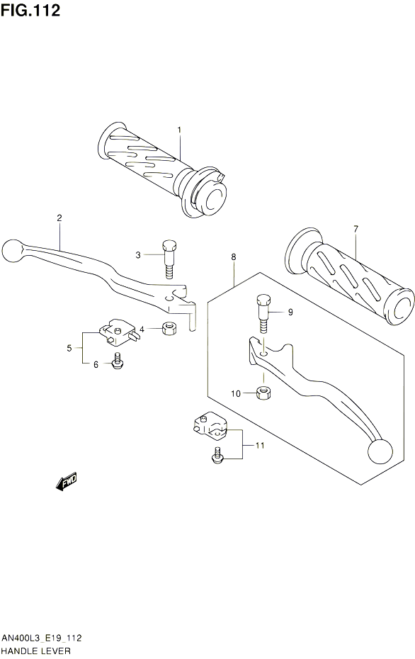 ENSEMBLE LEVIERS POIGNEES AN400AL3 E02 POUR SUZUKI BURGMAN 400 2013 POUR BURGMAN 400 AN400 L3 