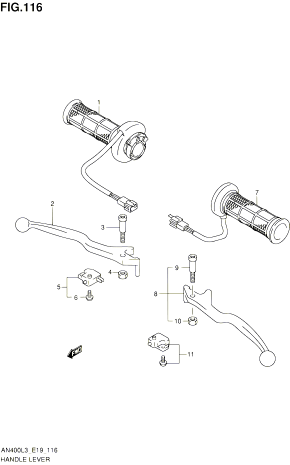 ENSEMBLE LEVIERS POIGNEES AN400ZAL3 E19 POUR SUZUKI BURGMAN 400 2013 POUR BURGMAN 400 AN400 L3 