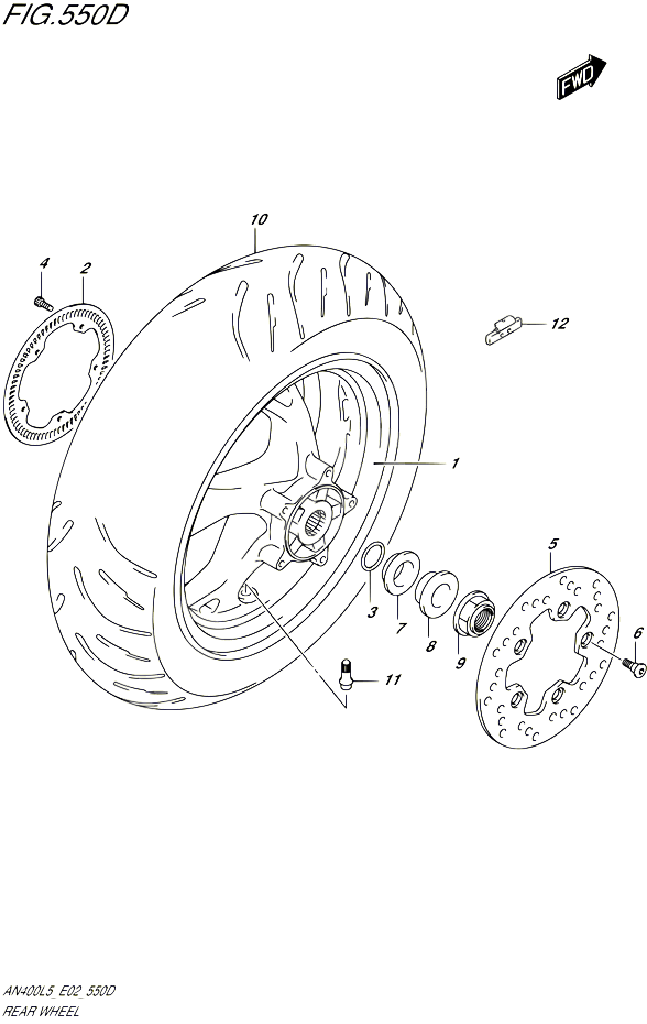 ROUE ARRIERE AN400ZAL5 E02 POUR SUZUKI BURGMAN 400 2015 POUR BURGMAN 400 AN400 L5 