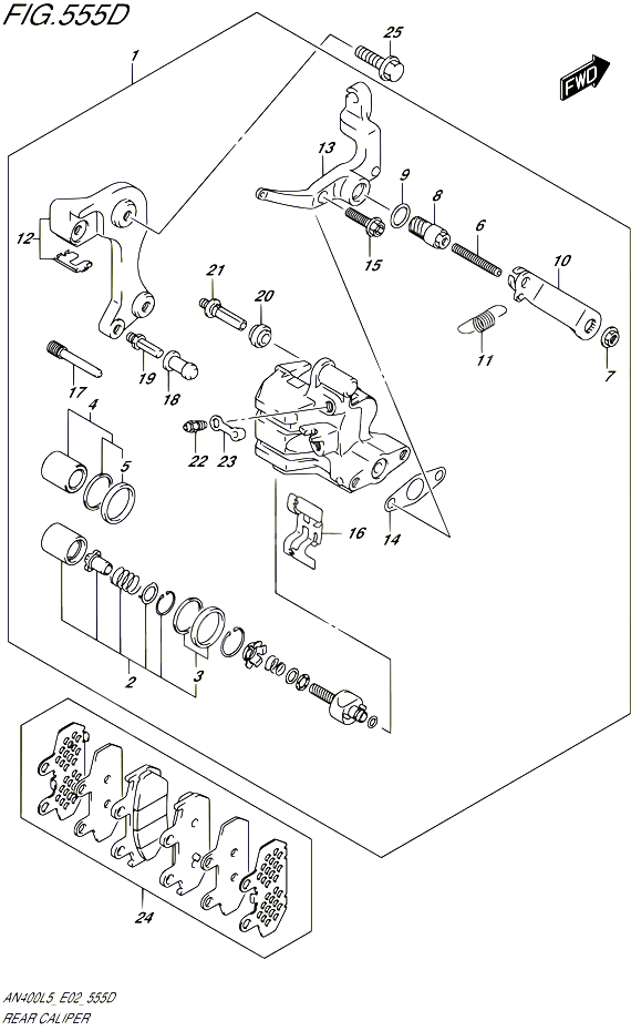 ETRIER DE FREIN ARRIERE AN400ZAL5 E02 POUR SUZUKI BURGMAN 400 2015 POUR BURGMAN 400 AN400 L5 