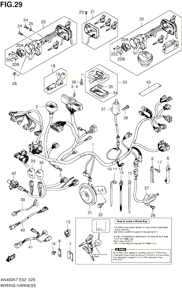 FAISCEAU ELECTRIQUE IMOBI POUR SUZUKI BURGMAN 400 2010 POUR BURGMAN 400 AN400ZA L0 