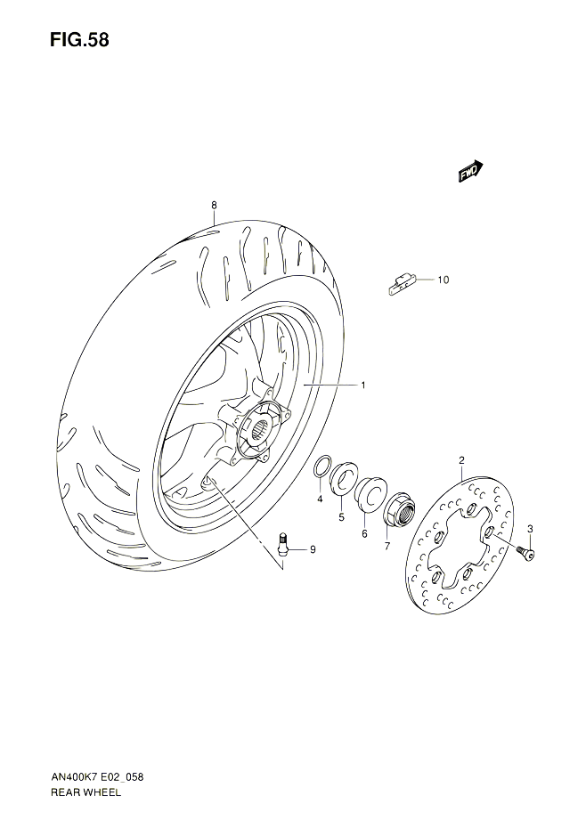 ROUE ARRIERE AN400K7  ZK7  K8  ZK8  K9  L0 POUR SUZUKI BURGMAN 400 2010 POUR BURGMAN 400 AN400ZA L0 