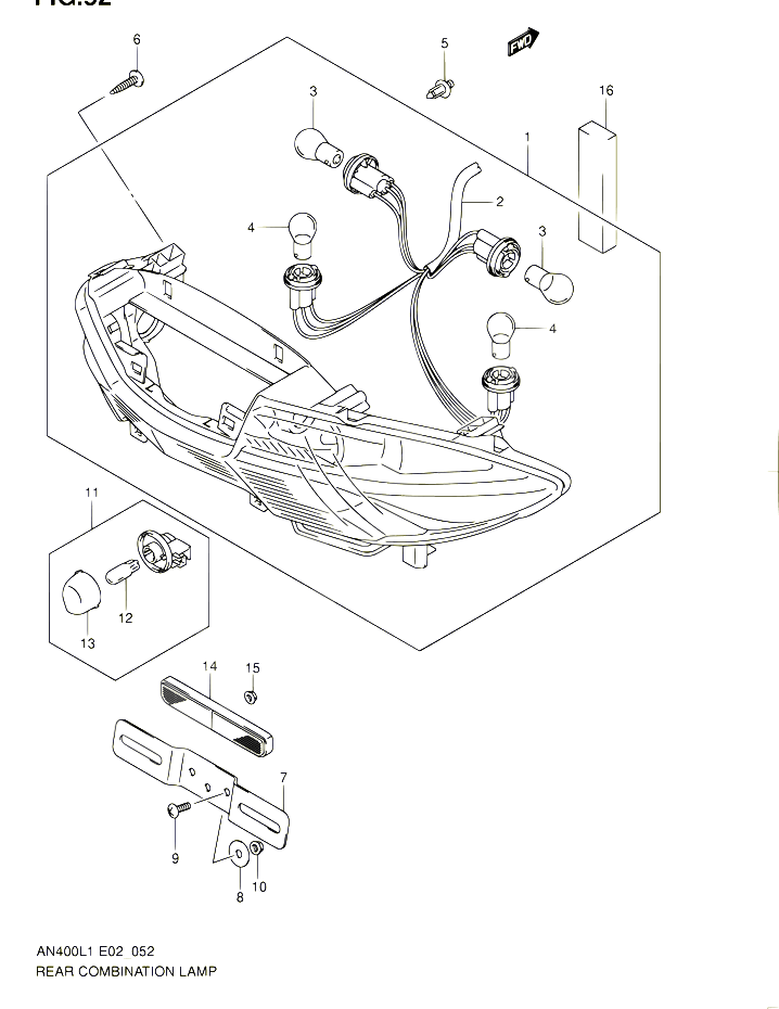 ENSEMBLE FEU ARRIERE POUR SUZUKI BURGMAN 400 2011 POUR BURGMAN 400 AN400ZA L1 