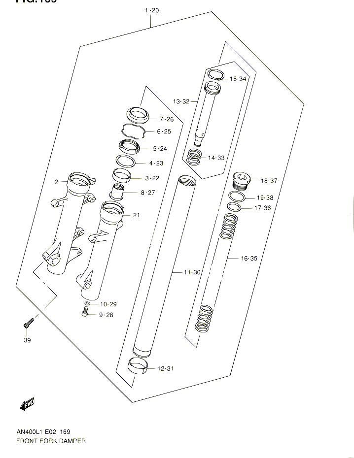 FOURCHE AN400ZAL1 E02 POUR SUZUKI BURGMAN 400 2011 POUR BURGMAN 400 AN400ZA L1 