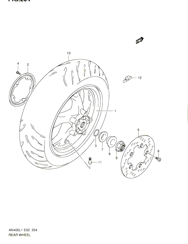 ROUE ARRIERE AN400AL1 E24 POUR SUZUKI BURGMAN 400 2011 POUR BURGMAN 400 AN400ZA L1 