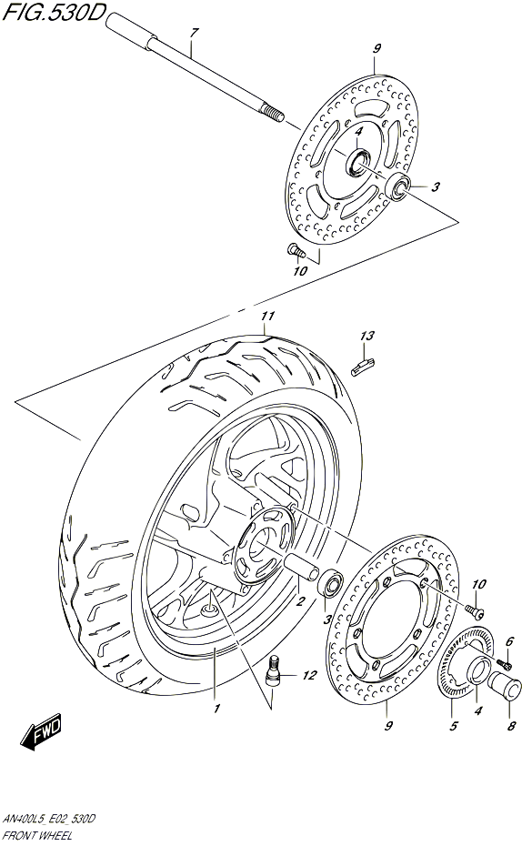 ROUE AVANT AN400ZAL5 E02 POUR SUZUKI BURGMAN 400 2015 POUR BURGMAN 400 AN400ZA L5 