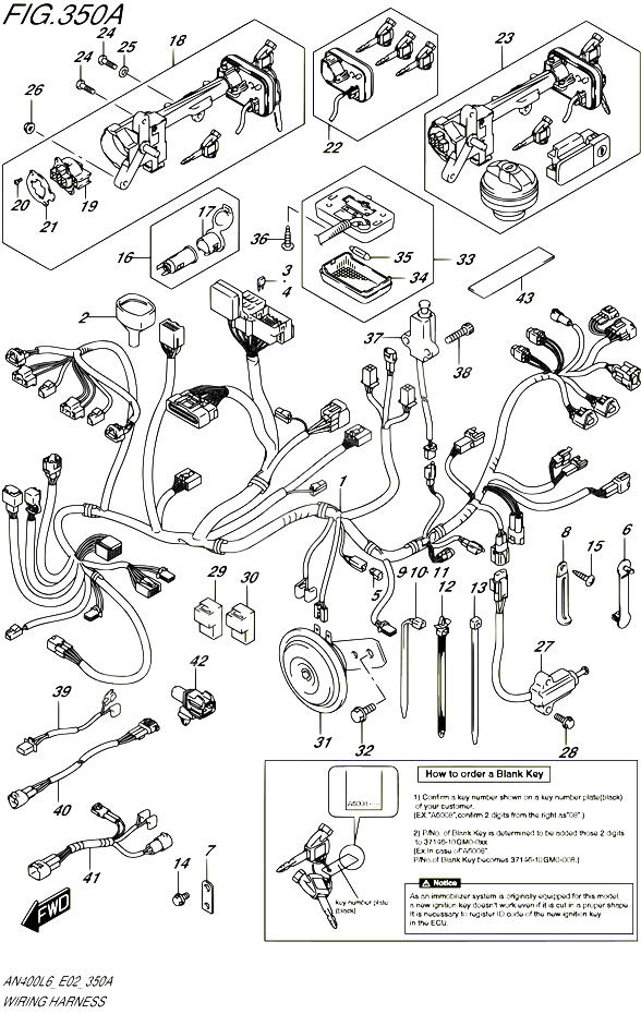 FAISCEAU ELECTRIQUE AN400L6 E19 POUR SUZUKI BURGMAN 400 2016 POUR BURGMAN 400 EXECUTIVE ABS AN400ZA L6 