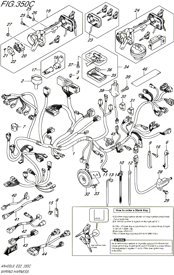 FAISCEAU ELECTRIQUE AN400AL6 E19 POUR SUZUKI BURGMAN 400 2016 POUR BURGMAN 400 EXECUTIVE ABS AN400ZA L6 
