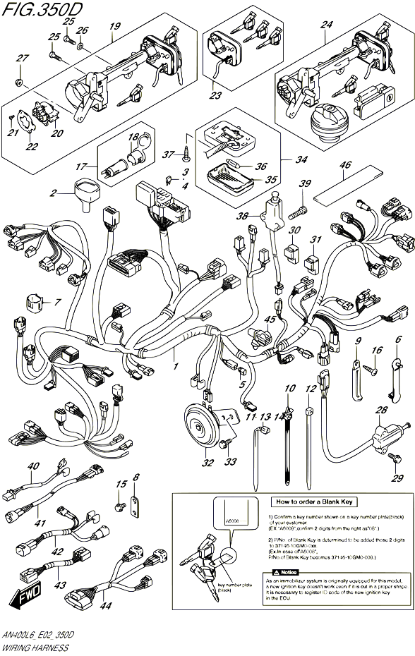 FAISCEAU ELECTRIQUE AN400ZAL6 E02 POUR SUZUKI BURGMAN 400 2016 POUR BURGMAN 400 EXECUTIVE ABS AN400ZA L6 