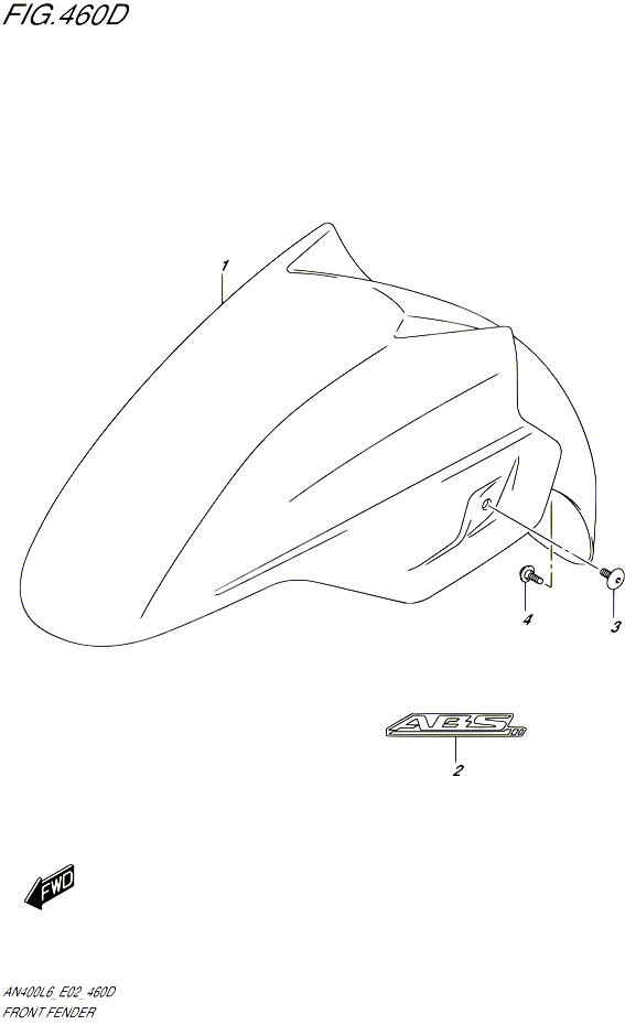 GARDE BOUE AVANT AN400ZAL6 E02 POUR SUZUKI BURGMAN 400 2016 POUR BURGMAN 400 EXECUTIVE ABS AN400ZA L6 