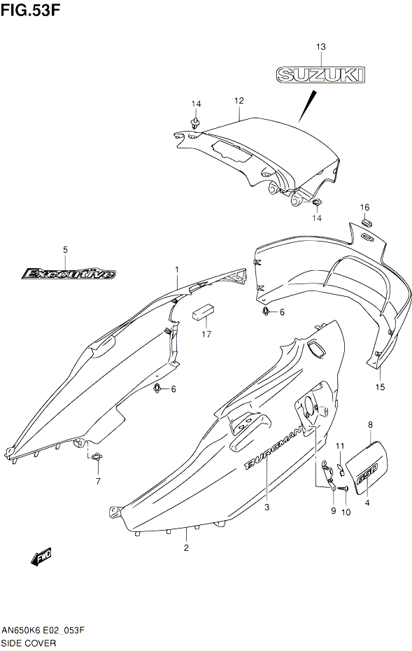 CARENAGES ARRIERE AN650AL0 POUR SUZUKI BURGMAN 650 2010 POUR SUZUKI BURGMANAN650A L0 