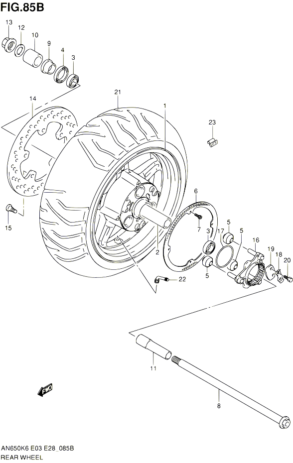 ROUE ARRIERE AN650AK8  AK9  AL0 POUR SUZUKI BURGMAN 650 2010 POUR SUZUKI BURGMANAN650A L0 