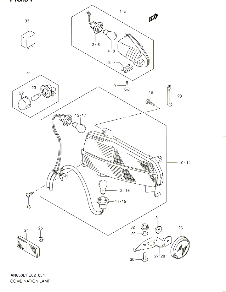 ENSEMBLE FEU ARRIERE CLIGNOTANTS AN650AL1 E24 POUR SUZUKI BURGMAN 650 2011 POUR SUZUKI BURGMANAN650A L1 