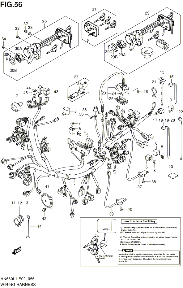 FAISCEAU ELECTRIQUE AN650L1 E19 POUR SUZUKI BURGMAN 650 2011 POUR SUZUKI BURGMANAN650A L1 