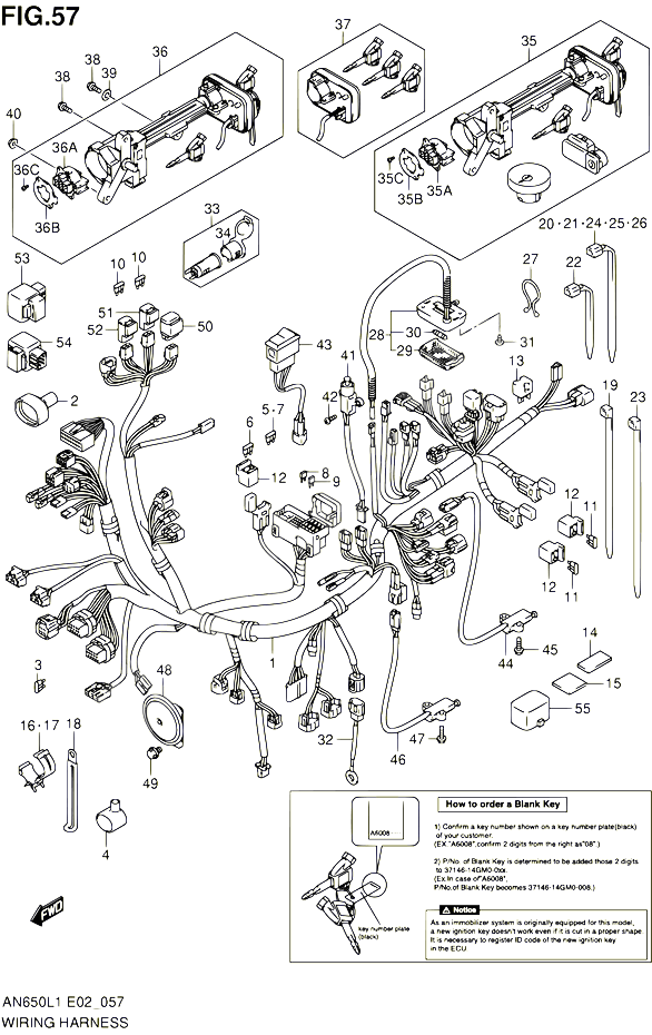 FAISCEAU ELECTRIQUE AN650AL1 E02 POUR SUZUKI BURGMAN 650 2011 POUR SUZUKI BURGMANAN650A L1 