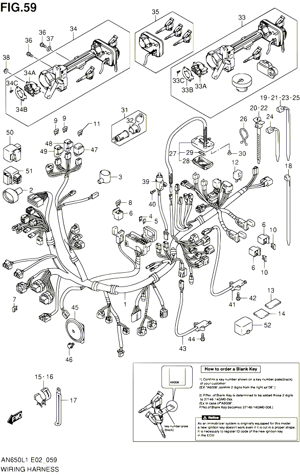 FAISCEAU ELECTRIQUE AN650AL1 E24 POUR SUZUKI BURGMAN 650 2011 POUR SUZUKI BURGMANAN650A L1 