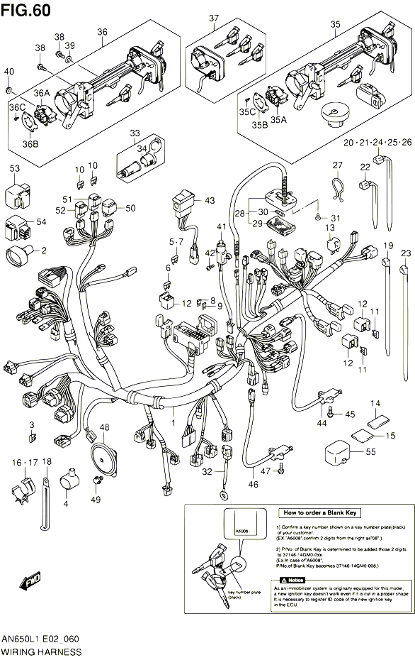 FAISCEAU ELECTRIQUE AN650AL1 E51 POUR SUZUKI BURGMAN 650 2011 POUR SUZUKI BURGMANAN650A L1 