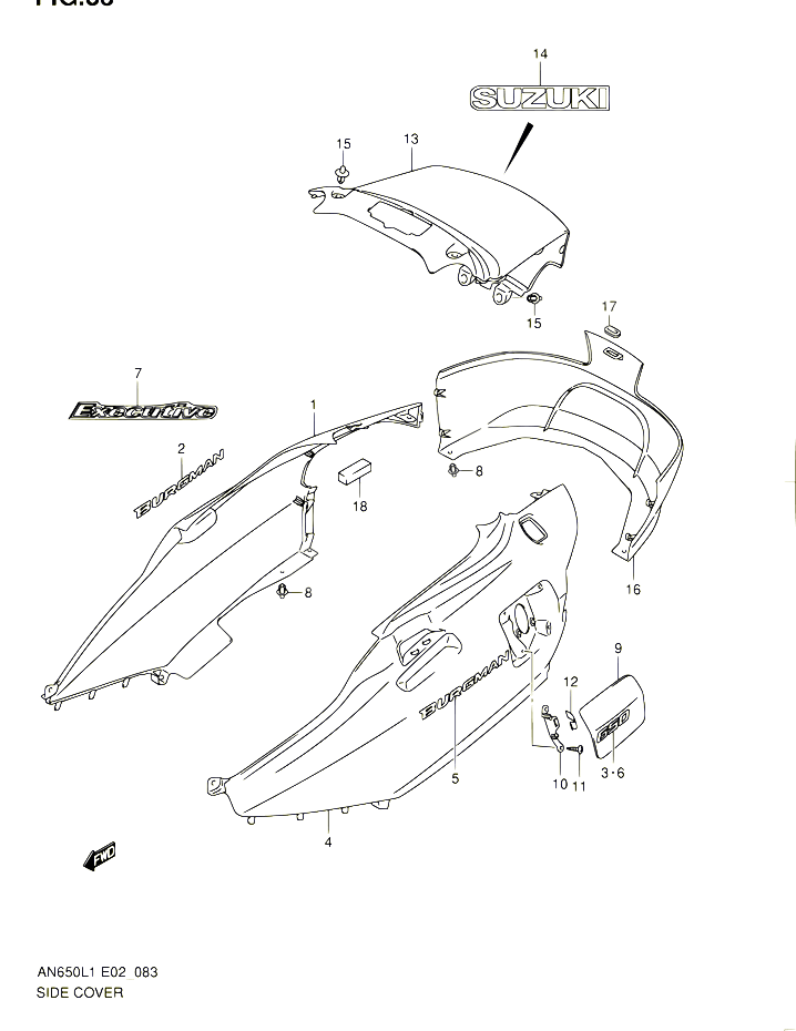 CARENAGES ARRIERE AN650AL1 E24 POUR SUZUKI BURGMAN 650 2011 POUR SUZUKI BURGMANAN650A L1 
