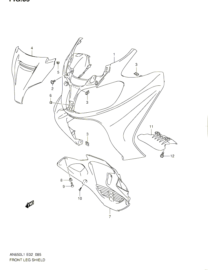 CARENAGES AVANT AN650L1 E19 POUR SUZUKI BURGMAN 650 2011 POUR SUZUKI BURGMANAN650A L1 