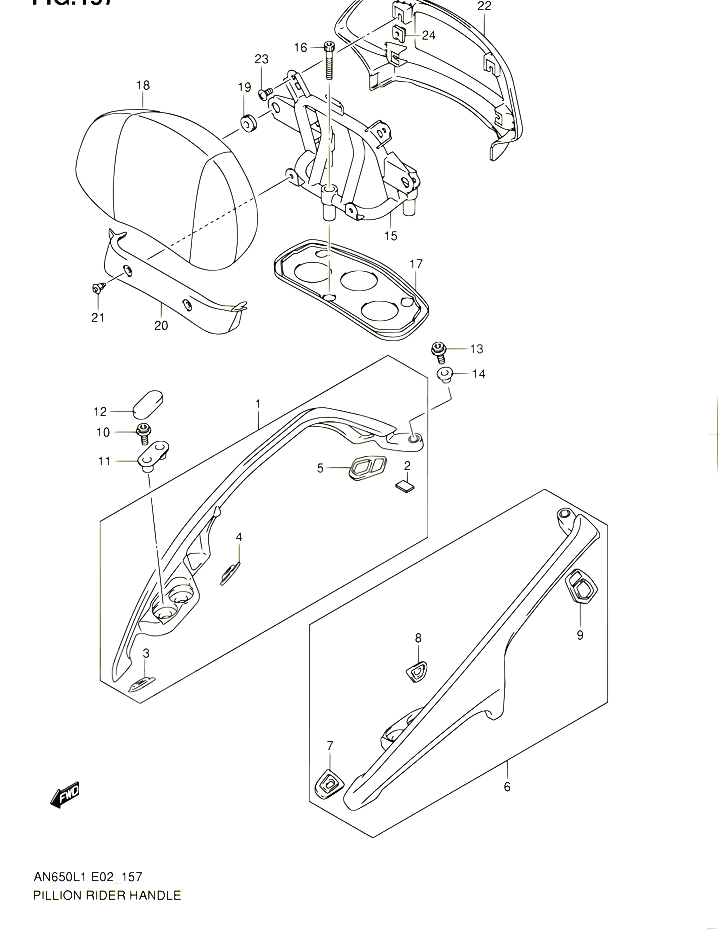 SUPPORT DOSSERET AN650AL1 E24 POUR SUZUKI BURGMAN 650 2011 POUR SUZUKI BURGMANAN650A L1 