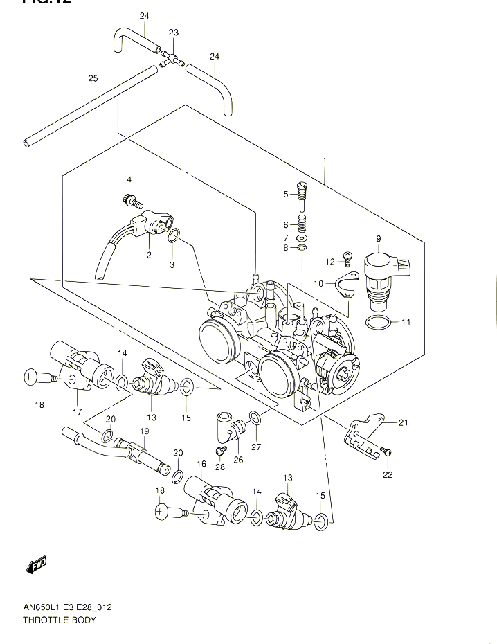 CORPS DE PAPILLON AN650L1 E03 POUR SUZUKI BURGMAN 650 2011 POUR SUZUKI BURGMANAN650A L1 
